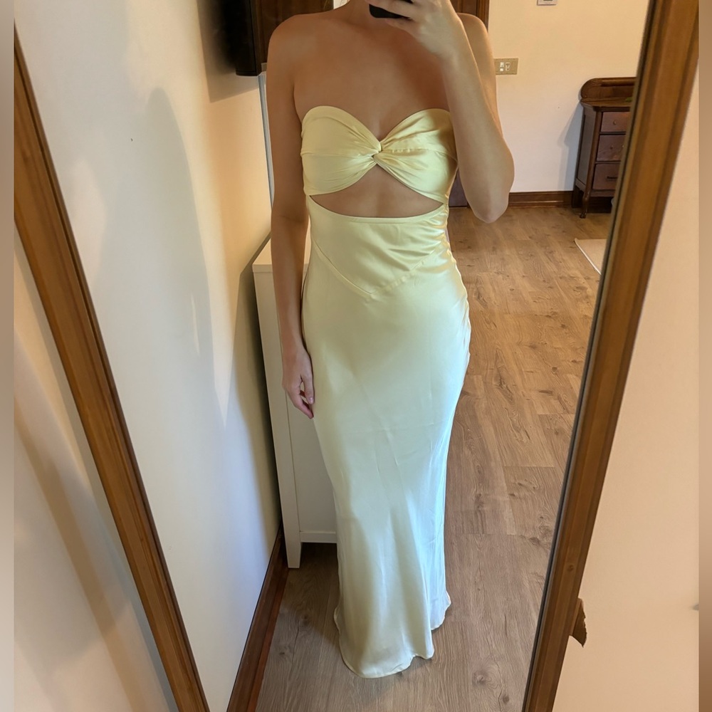 Kenna yellow satin maxi dress beginning boutique